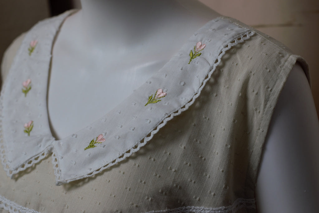 Women's Cotton Knee Length Nighty with Embroidered Peter Pan Collar | 46" Length | Sleeveless Home Wear