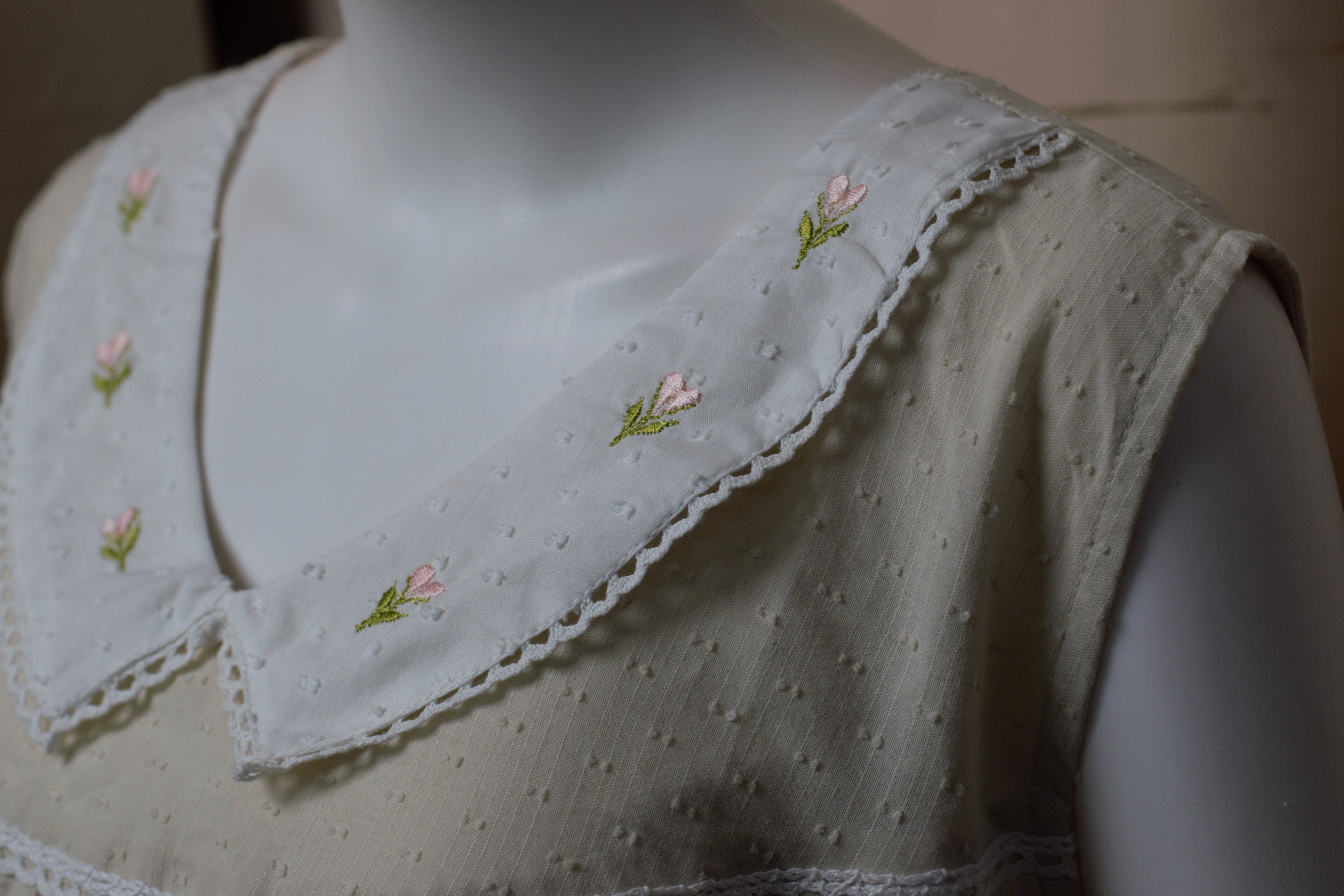 Women's Cotton Knee Length Nighty with Embroidered Peter Pan Collar | 46" Length | Sleeveless Home Wear