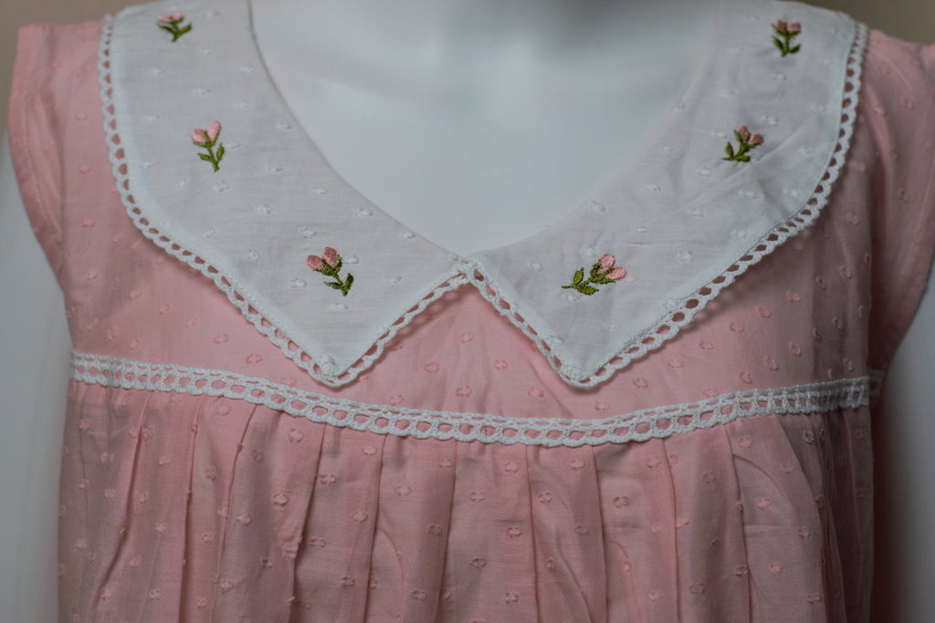 Women's Cotton Knee Length Nighty with Embroidered Peter Pan Collar – Pink | 45 Inch Length
