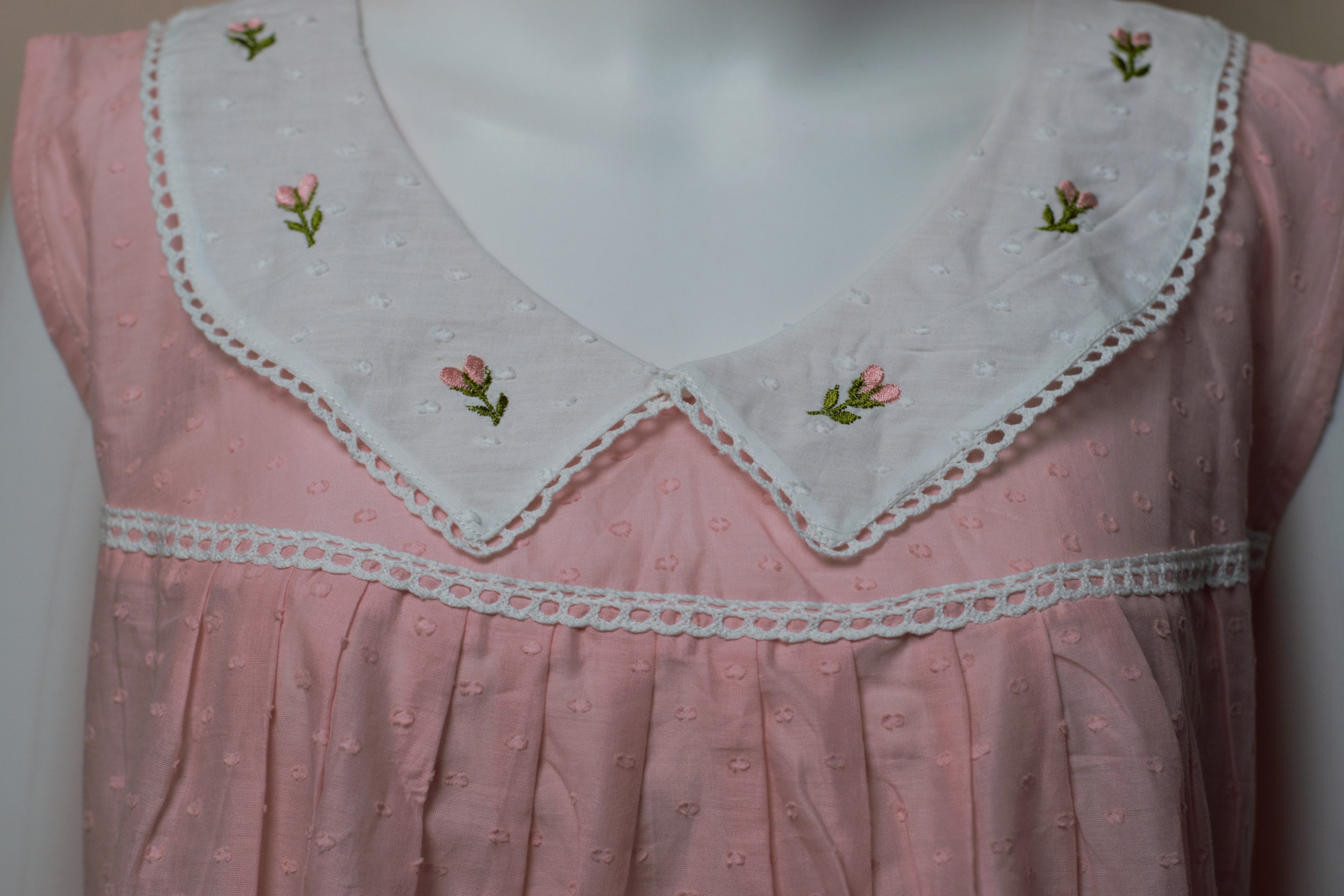 Women's Cotton Knee Length Nighty with Embroidered Peter Pan Collar – Pink | 45 Inch Length