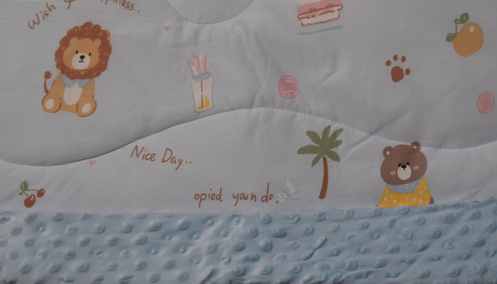 95 x 95 cm Ultra Soft Baby Minky Square Blanket – Plush Double Layer Receiving & Swaddle Blanket | Baby Blue Teddy Print