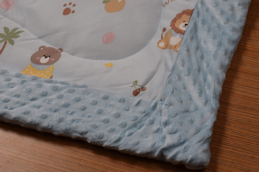95 x 95 cm Ultra Soft Baby Minky Square Blanket – Plush Double Layer Receiving & Swaddle Blanket | Baby Blue Teddy Print