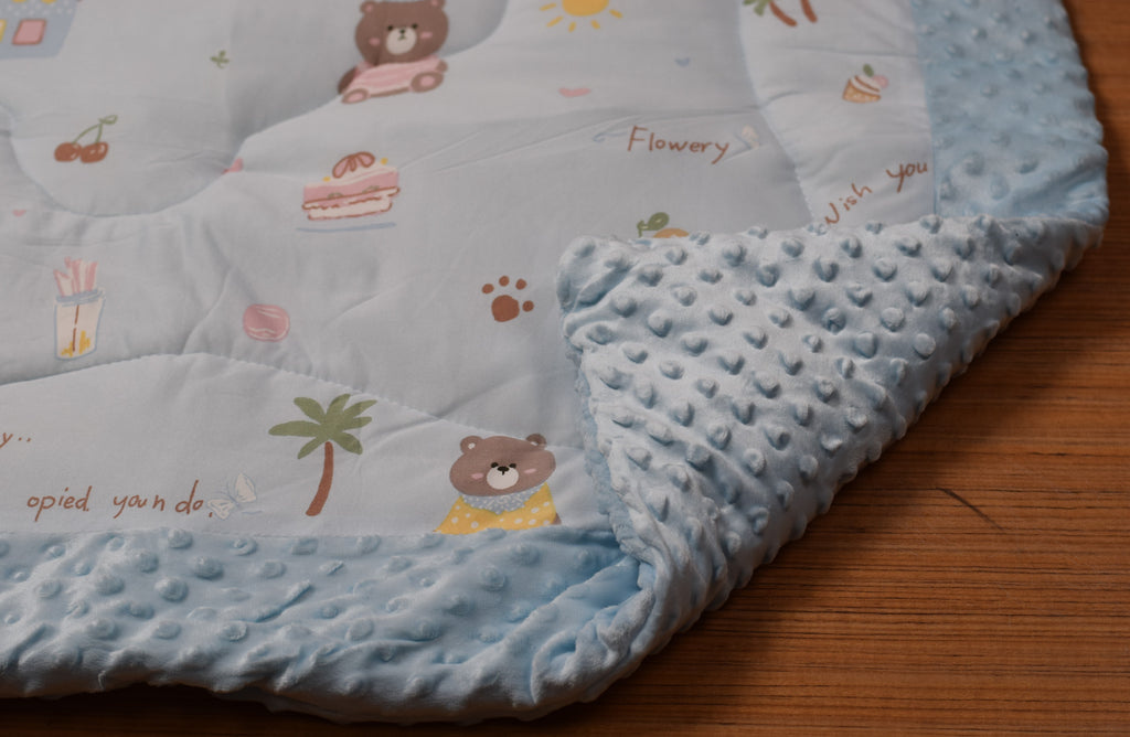 95 x 95 cm Ultra Soft Baby Minky Square Blanket – Plush Double Layer Receiving & Swaddle Blanket | Baby Blue Teddy Print