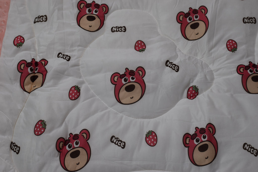 95x95cm Ultra Soft Baby Minky Blanket – Plush Double Layer Receiving & Swaddle Blanket | Peach &amp; White Teddy Bear Print