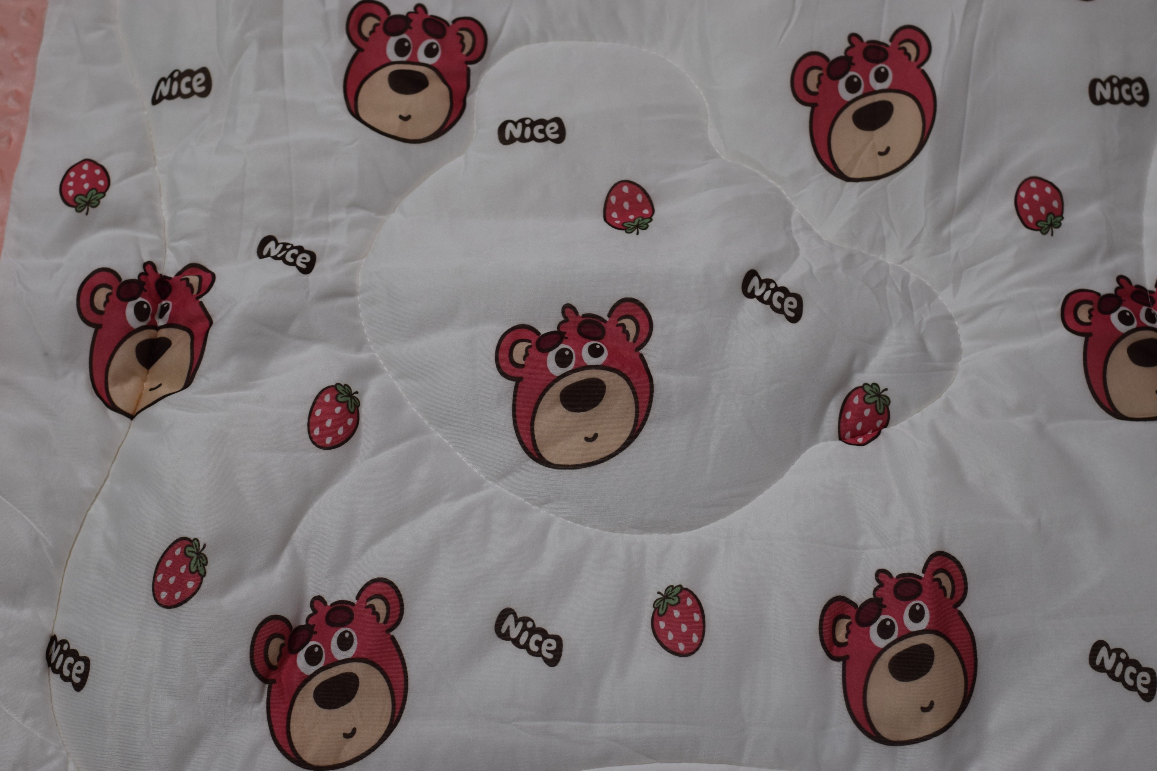95x95cm Ultra Soft Baby Minky Blanket – Plush Double Layer Receiving & Swaddle Blanket | Peach &amp; White Teddy Bear Print