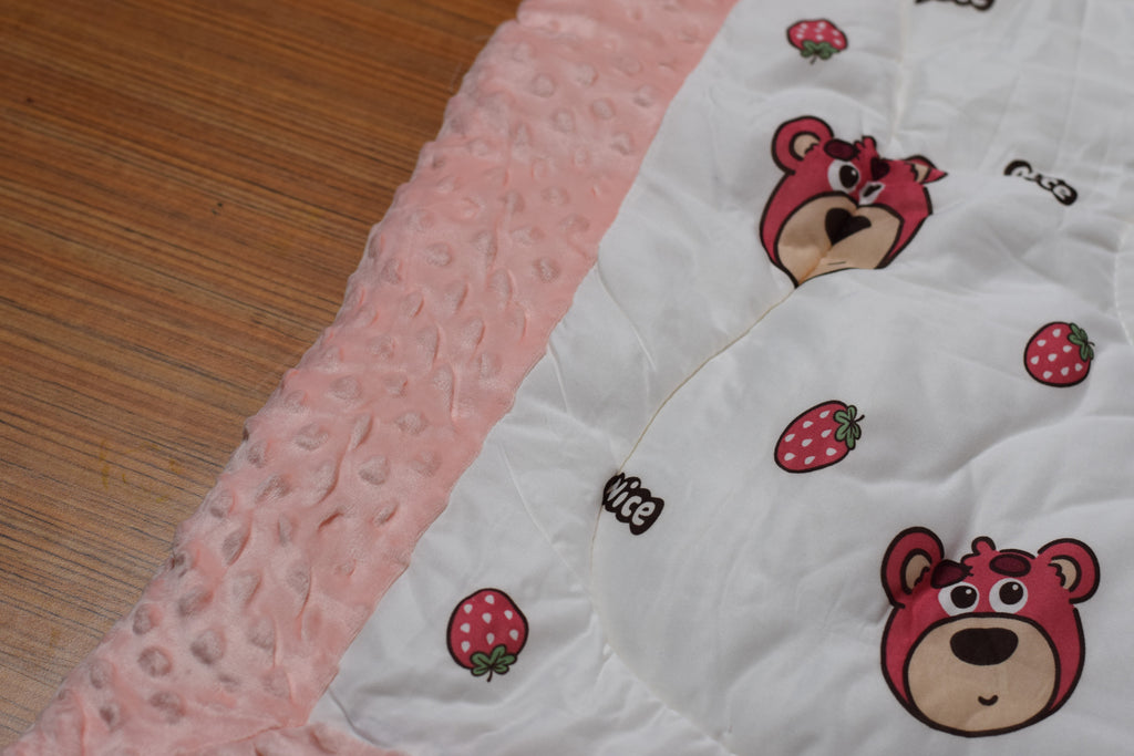 95x95cm Ultra Soft Baby Minky Blanket – Plush Double Layer Receiving & Swaddle Blanket | Peach &amp; White Teddy Bear Print