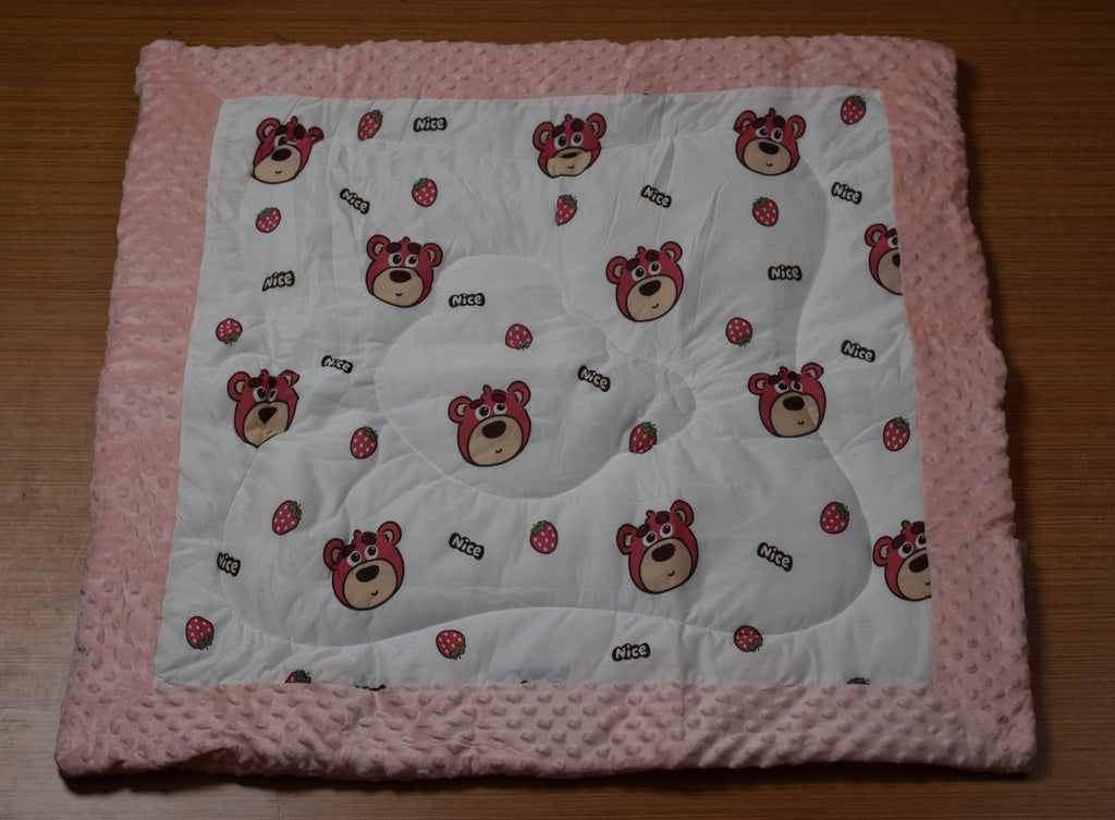 95x95cm Ultra Soft Baby Minky Blanket – Plush Double Layer Receiving & Swaddle Blanket | Peach &amp; White Teddy Bear Print