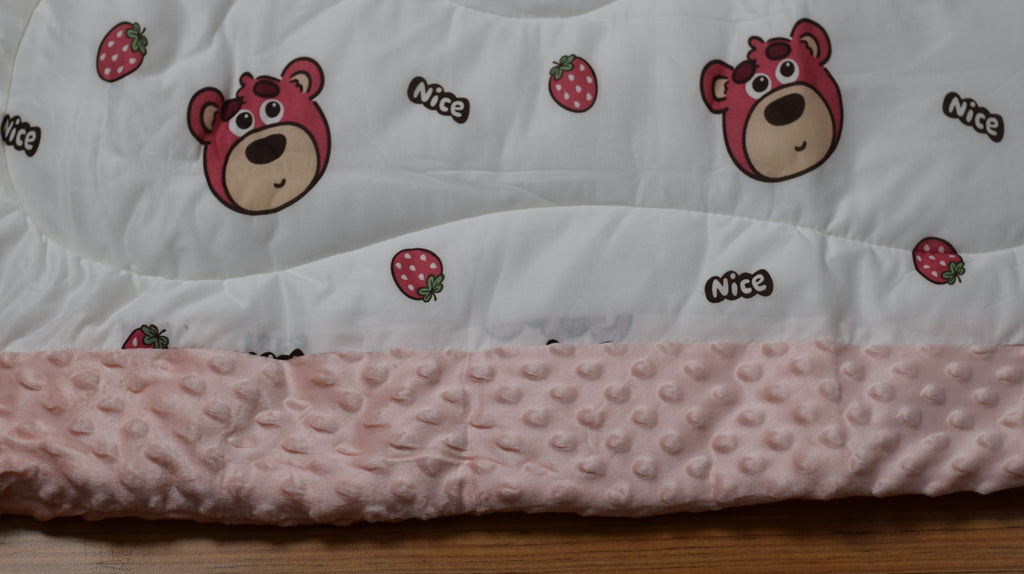 95x95cm Ultra Soft Baby Minky Blanket – Plush Double Layer Receiving & Swaddle Blanket | Peach &amp; White Teddy Bear Print