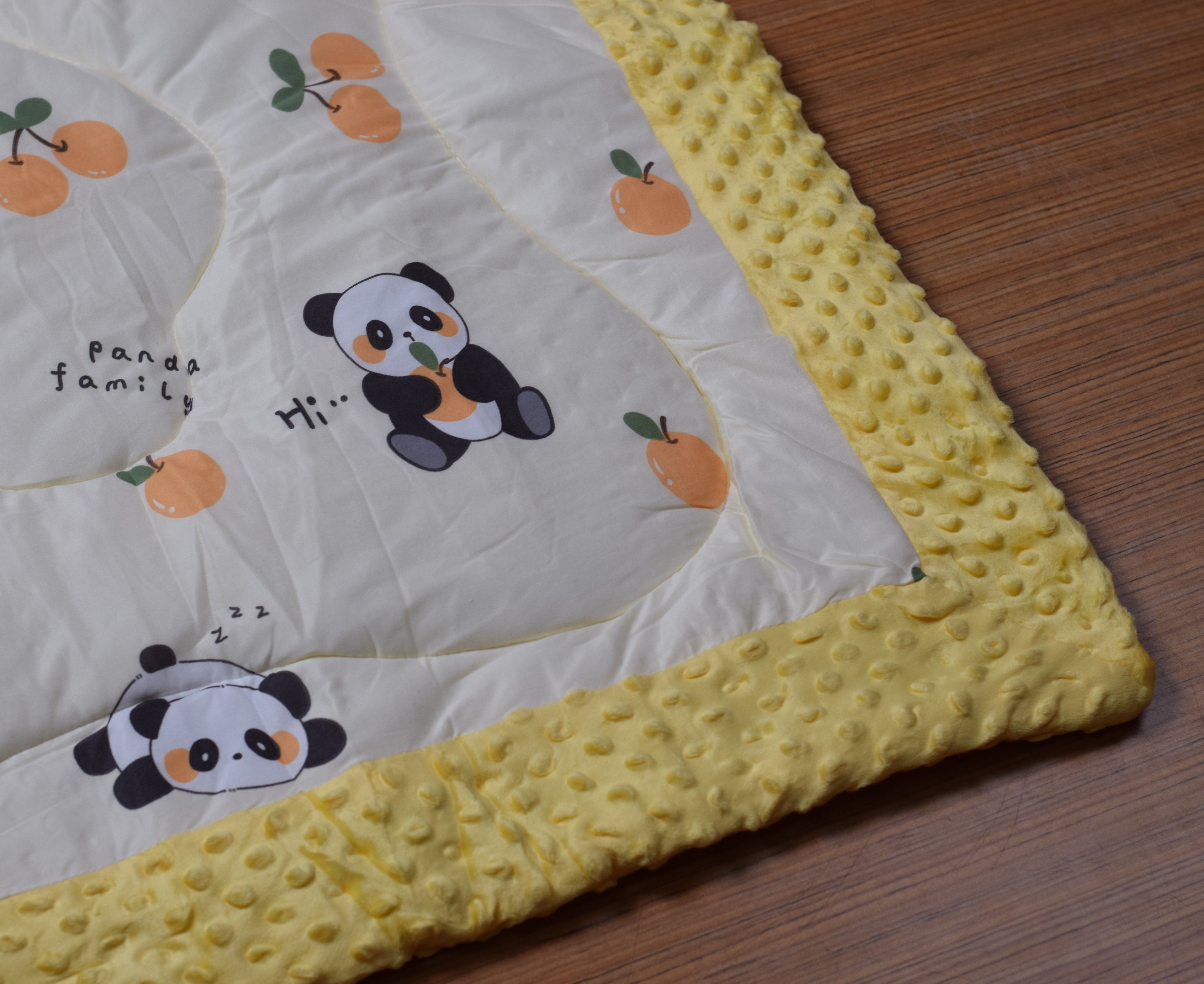 Ultra Soft Baby Minky Square Blanket 95 x 95 cm – Plush Double Layer Receiving & Swaddle Blanket | Yellow &amp; Baby Yellow Panda Print