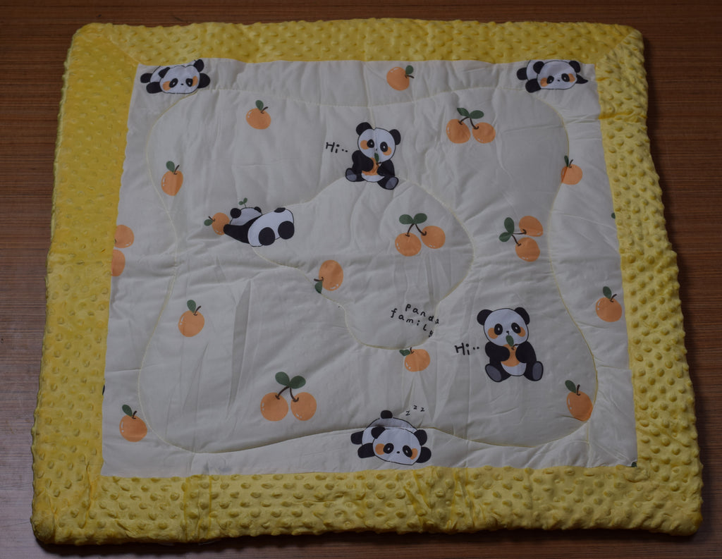 Ultra Soft Baby Minky Square Blanket 95 x 95 cm – Plush Double Layer Receiving & Swaddle Blanket | Yellow &amp; Baby Yellow Panda Print