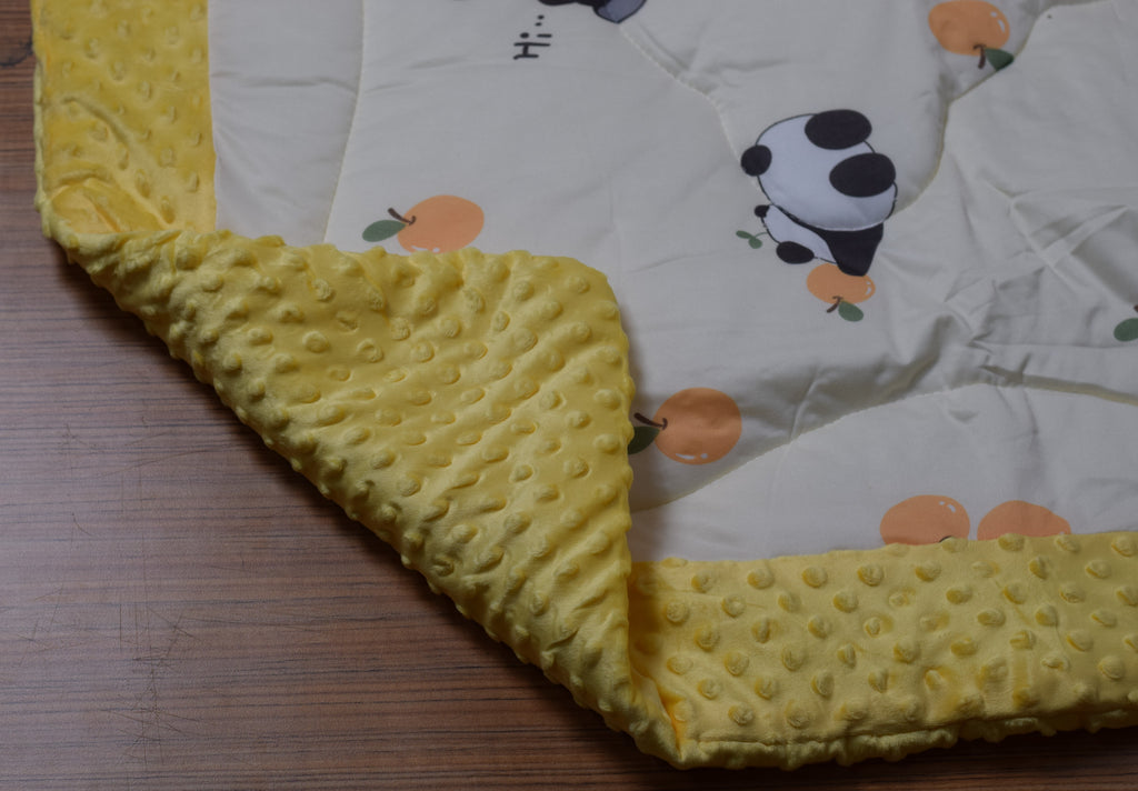 Ultra Soft Baby Minky Square Blanket 95 x 95 cm – Plush Double Layer Receiving & Swaddle Blanket | Yellow &amp; Baby Yellow Panda Print