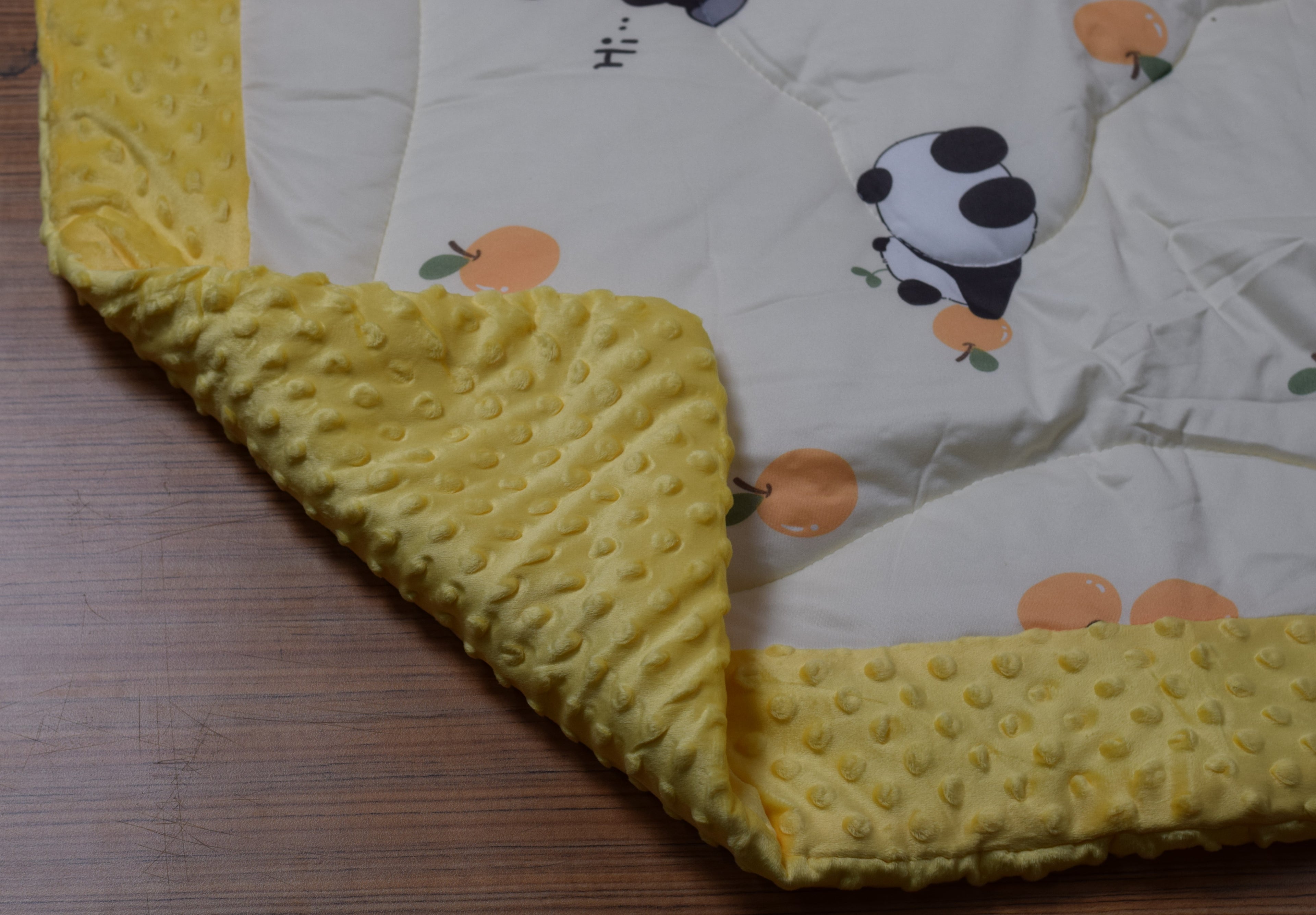 Ultra Soft Baby Minky Square Blanket 95 x 95 cm – Plush Double Layer Receiving & Swaddle Blanket | Yellow &amp; Baby Yellow Panda Print