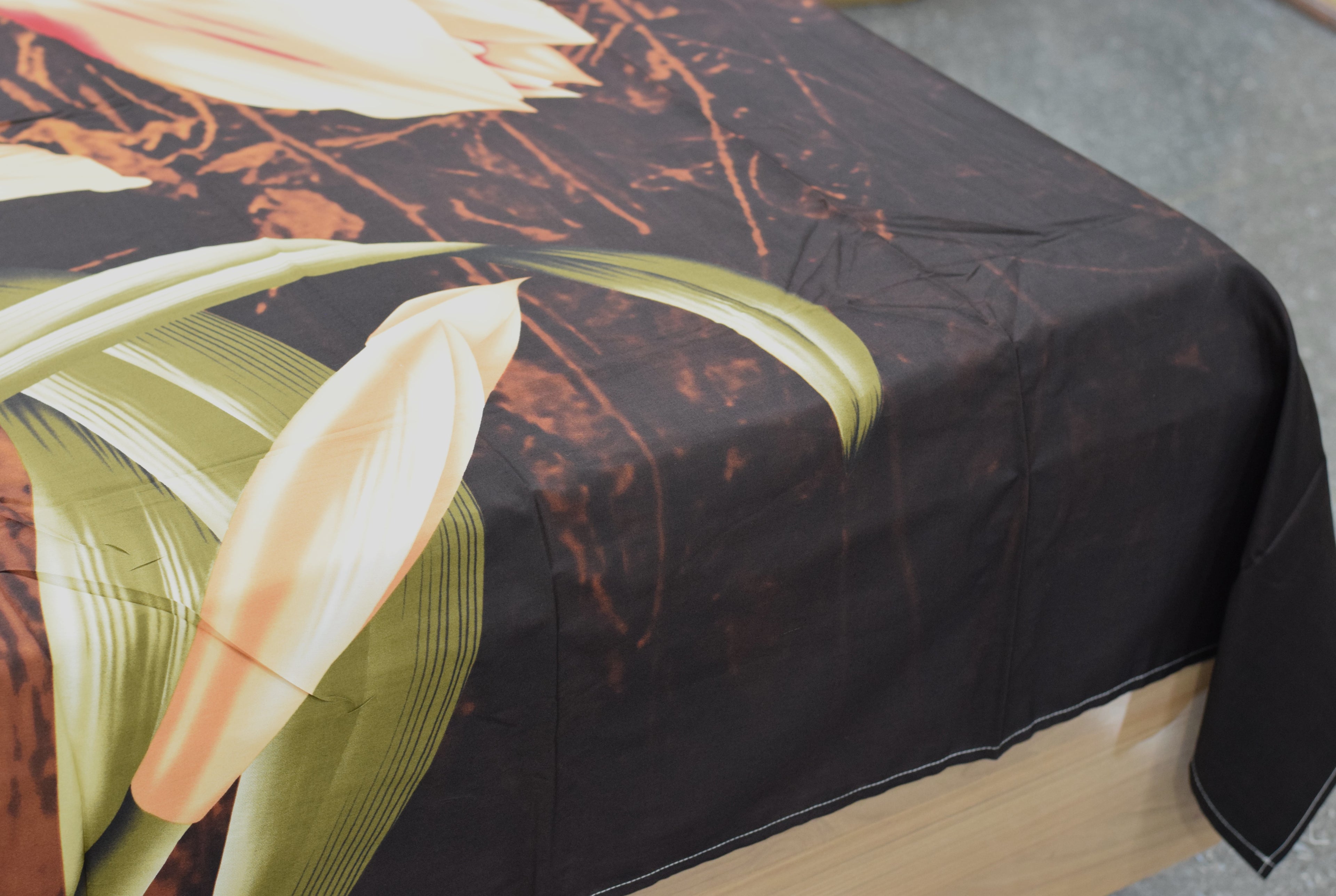 King Size Floral Printed Bedsheet with 2 Pillow Covers |  Comfortable Bed Sheet Set | Brown Lily Design
