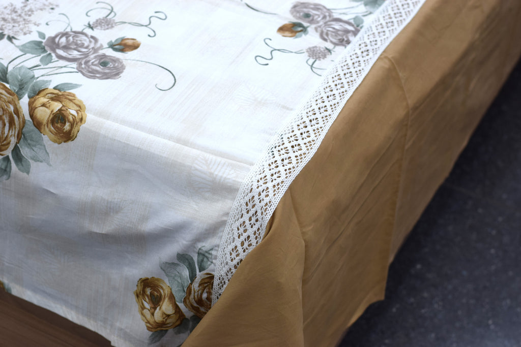 Floral Printed Bedspread with 2 Pillow Covers – 90 x 96 Inches | Elegant Cotton Blend Bedding Set