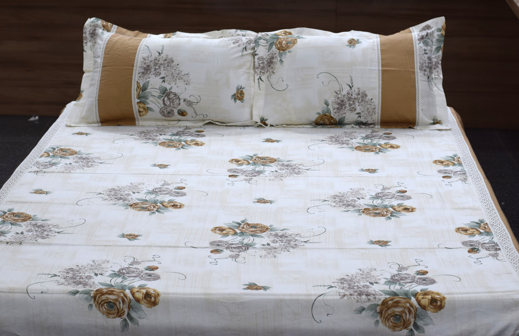Floral Printed Bedspread with 2 Pillow Covers – 90 x 96 Inches | Elegant Cotton Blend Bedding Set