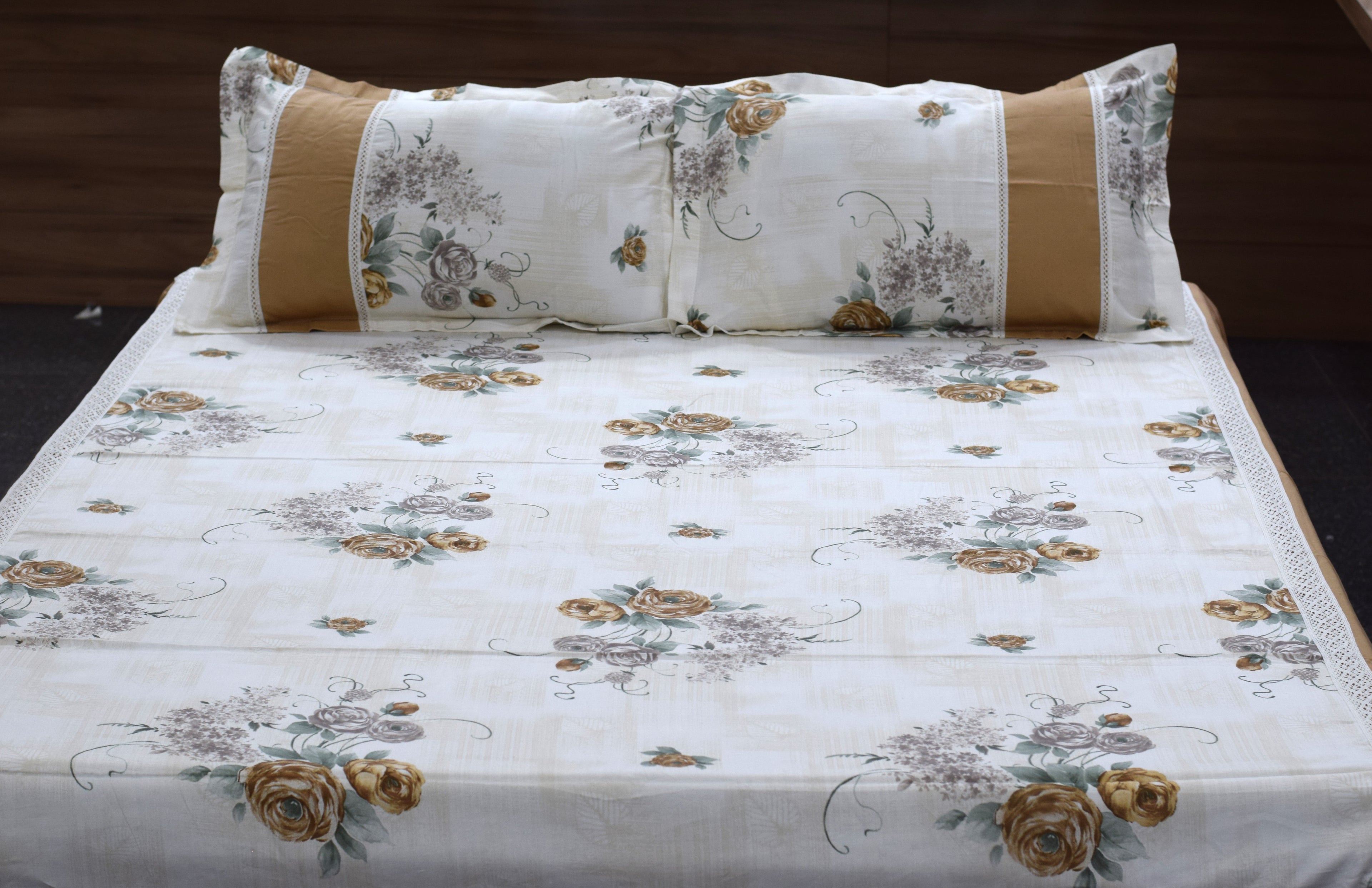 Floral Printed Bedspread with 2 Pillow Covers – 90 x 96 Inches | Elegant Cotton Blend Bedding Set