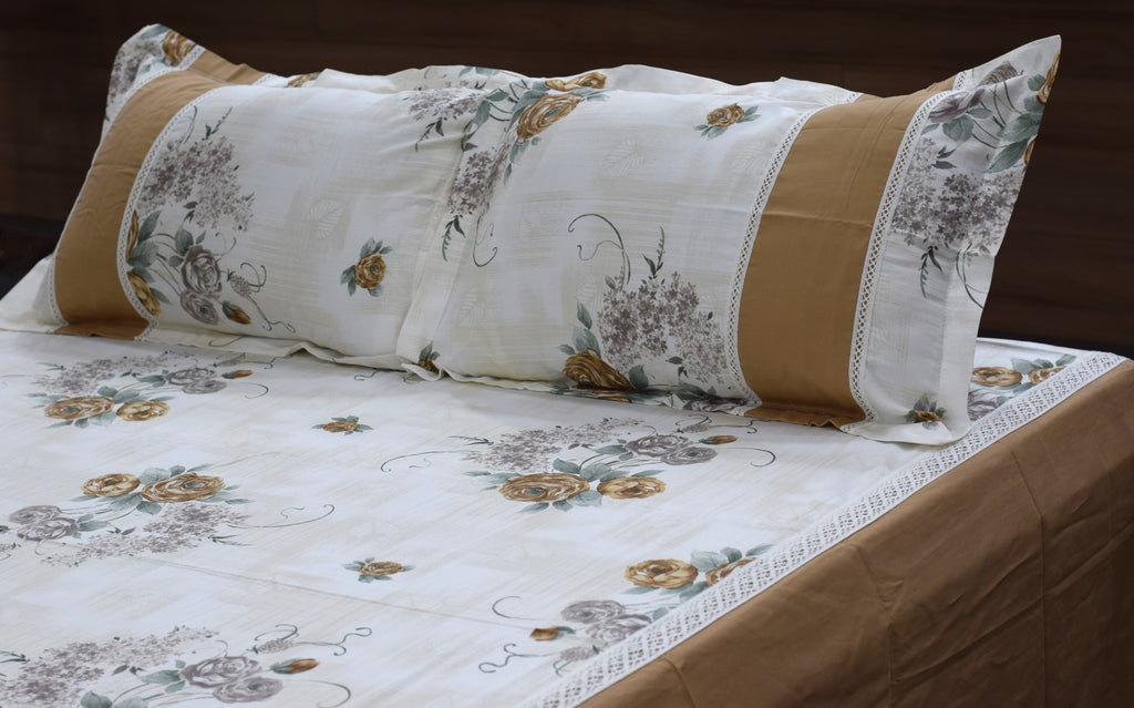 Floral Printed Bedspread with 2 Pillow Covers – 90 x 96 Inches | Elegant Cotton Blend Bedding Set