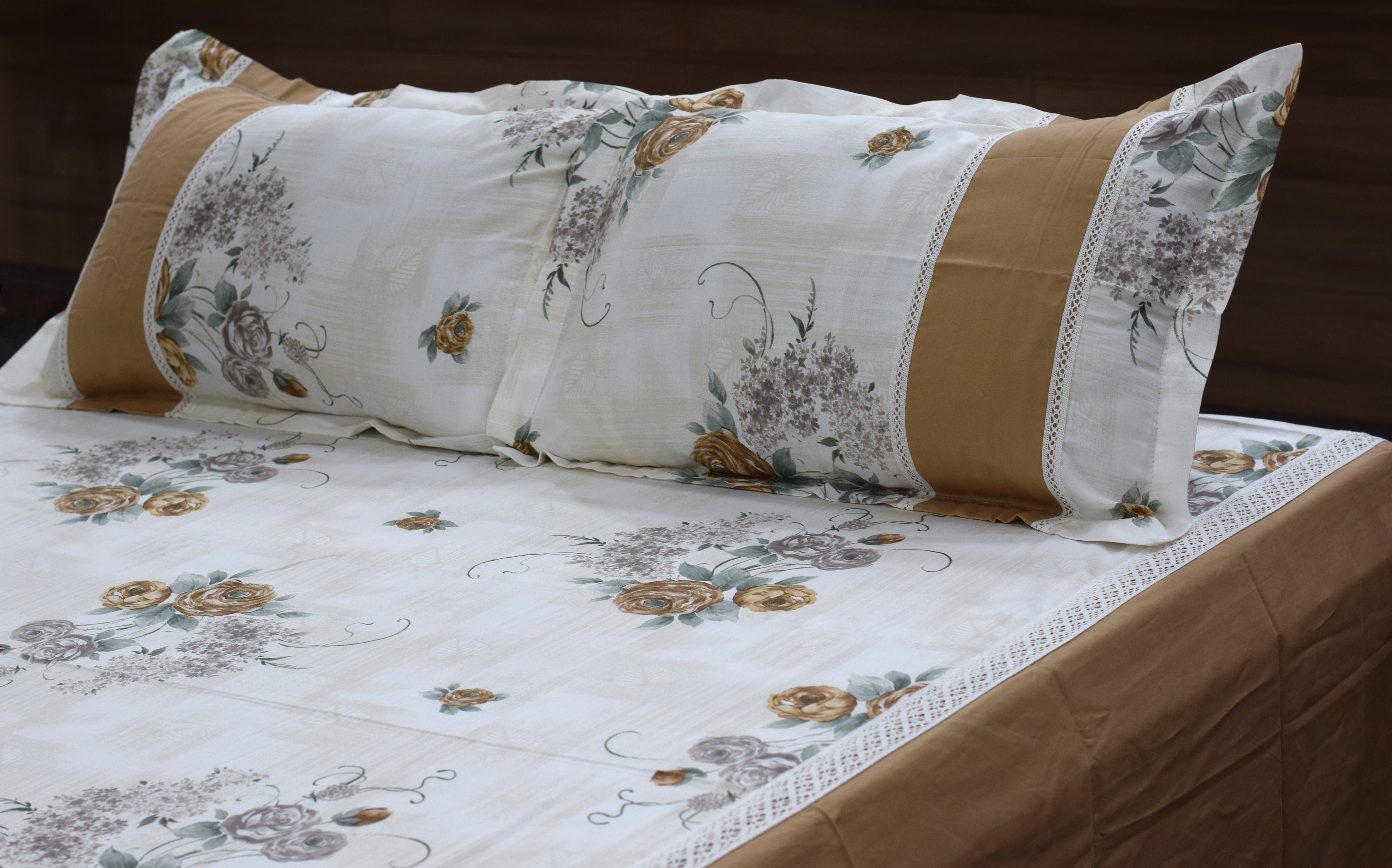 Floral Printed Bedspread with 2 Pillow Covers – 90 x 96 Inches | Elegant Cotton Blend Bedding Set