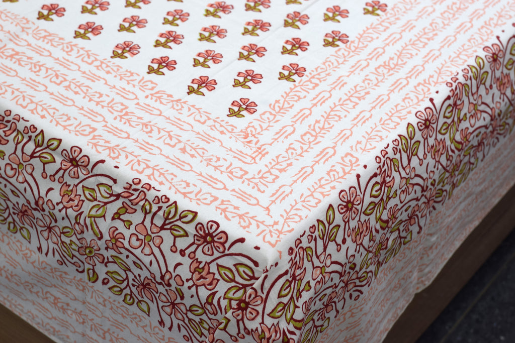 Queen Size Cotton Floral Printed Bedsheet with 2 Pillow Covers – 86 x 104 Inches |Breathable Bedding Set