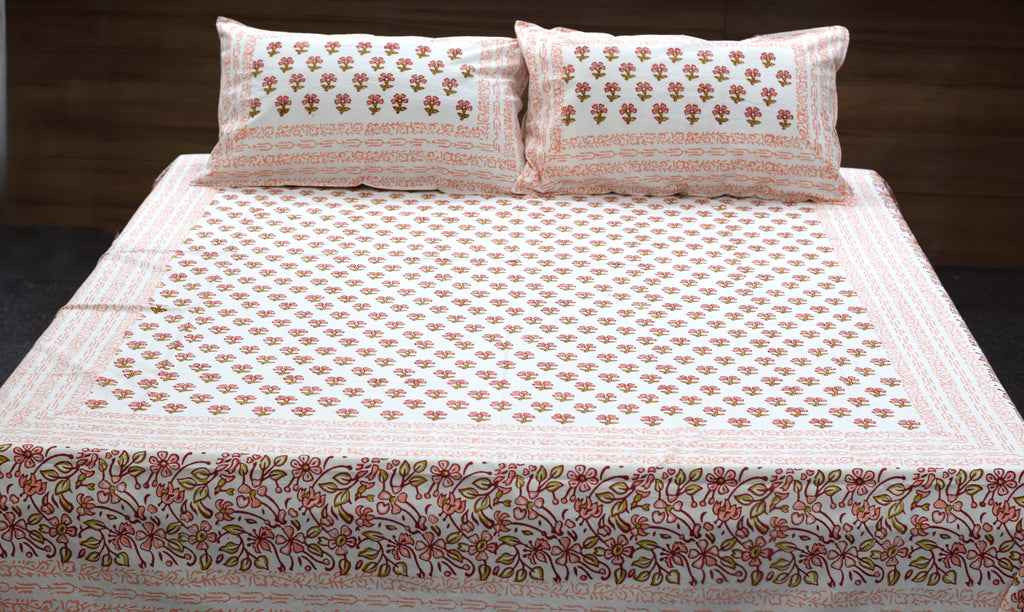 Queen Size Cotton Floral Printed Bedsheet with 2 Pillow Covers – 86 x 104 Inches |Breathable Bedding Set