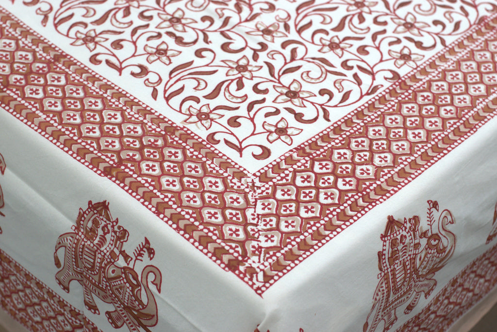Queen Size Cotton Bedsheet with 2 Pillow Covers (86 x 104 Inches) | Traditional Elephant Print | Breathable