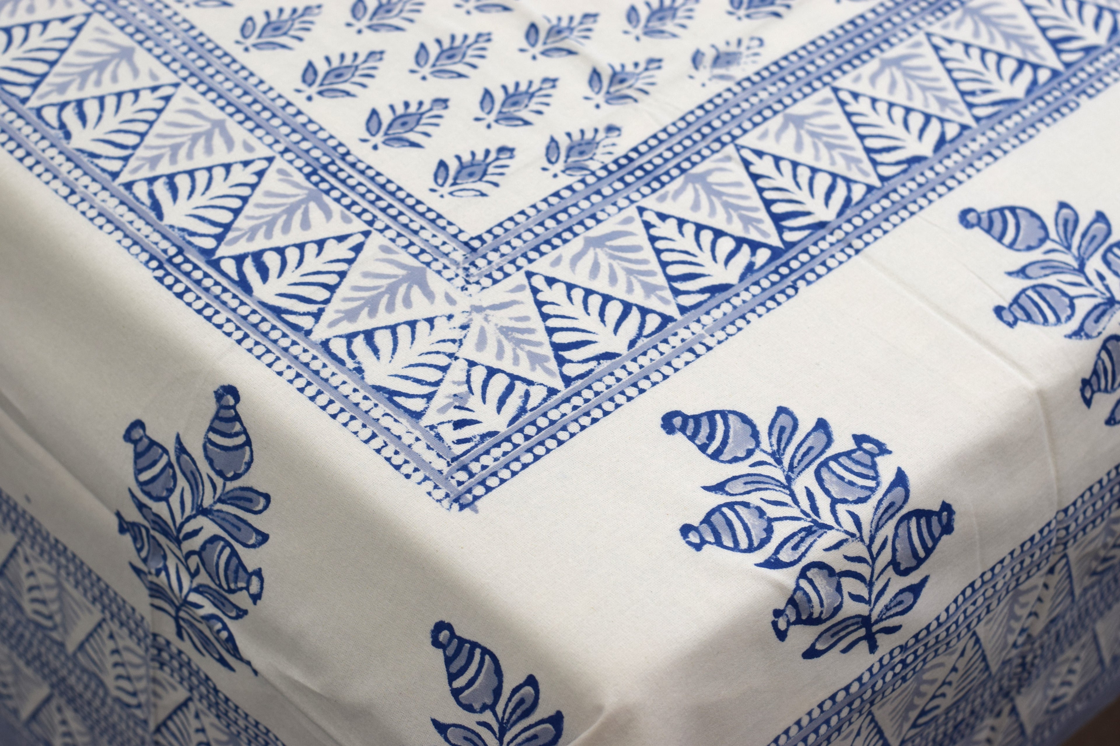 Queen Size Cotton Bedsheet with 2 Pillow Covers | Blue & White Floral Hand Block Print | 86 x 104 Inches