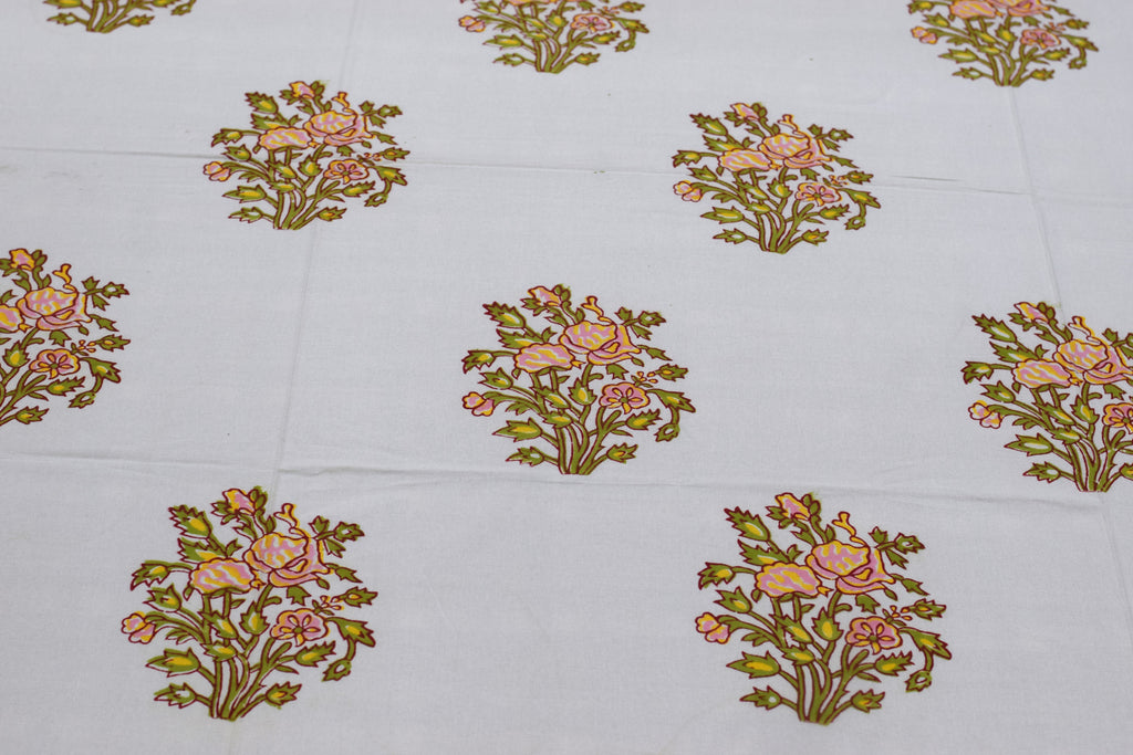 Queen Size Floral Cotton Bedsheet with 2 Pillow Covers – White & Yellow Printed Bed Sheet Set (86 x 104 Inches)