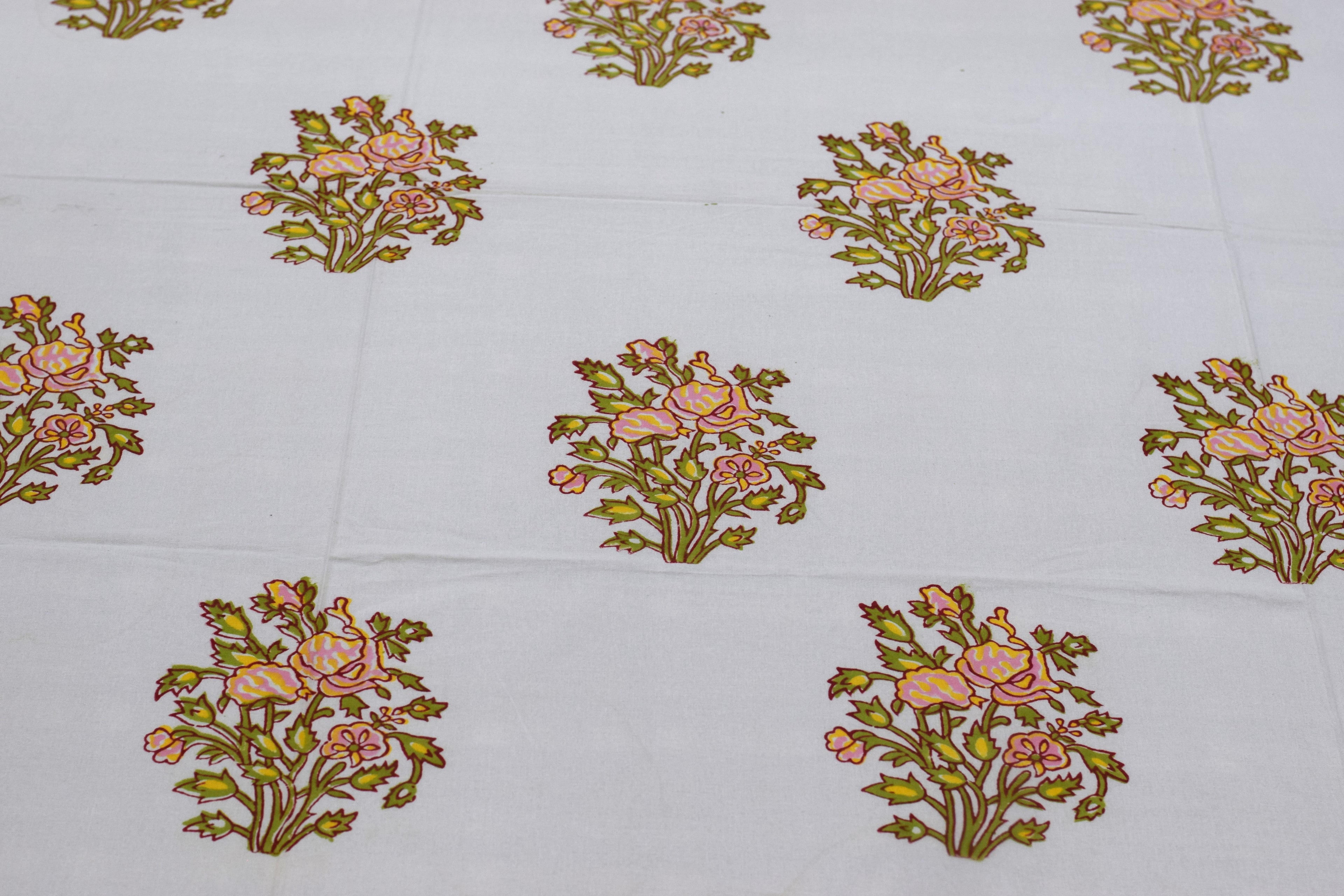 Queen Size Floral Cotton Bedsheet with 2 Pillow Covers – White & Yellow Printed Bed Sheet Set (86 x 104 Inches)