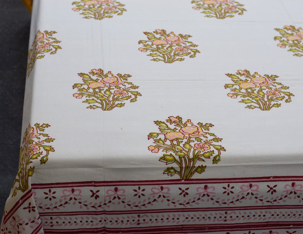 Queen Size Floral Cotton Bedsheet with 2 Pillow Covers – White & Yellow Printed Bed Sheet Set (86 x 104 Inches)