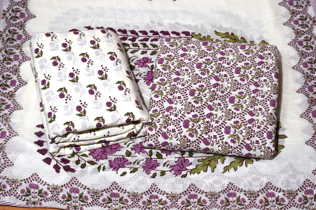Soft Cotton Floral Dress Material with Shawl – Unstitched Salwar Suit Fabric | 44" Width | Top 2.5m, Bottom 2m
