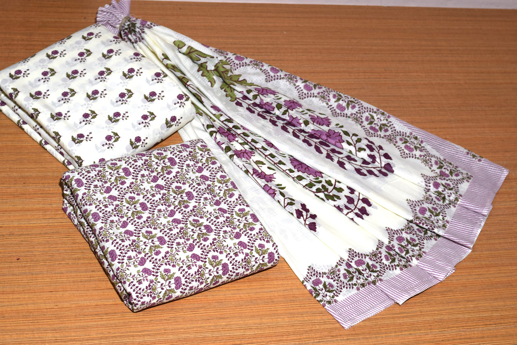 Soft Cotton Floral Dress Material with Shawl – Unstitched Salwar Suit Fabric | 44" Width | Top 2.5m, Bottom 2m