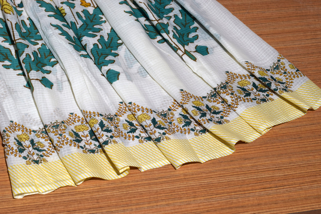 Soft Cotton Dress Material Set with Shawl – White & Yellow Floral Print | 44" Width | Top 2.5 m &Bottom 2 m