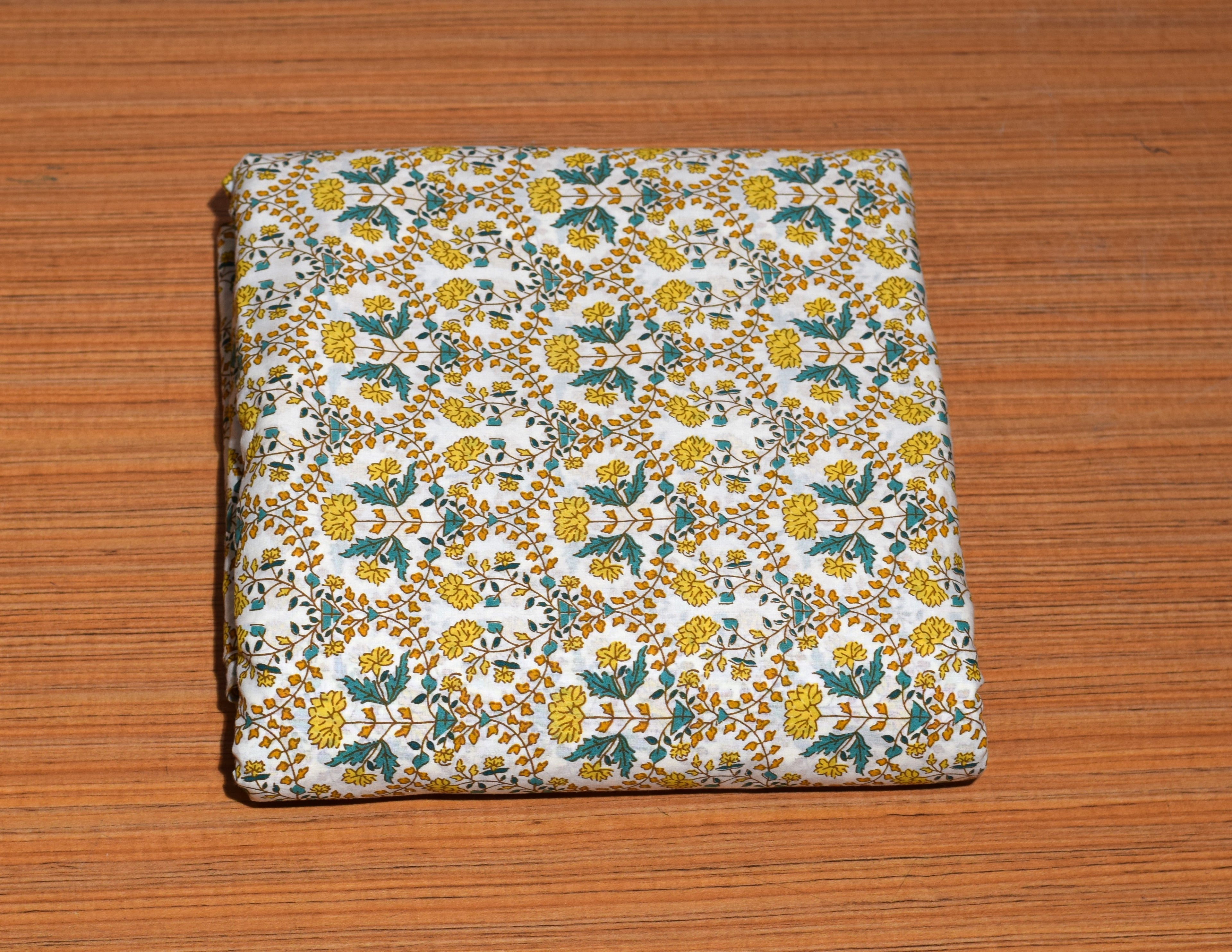 Soft Cotton Dress Material Set with Shawl – White & Yellow Floral Print | 44" Width | Top 2.5 m &Bottom 2 m