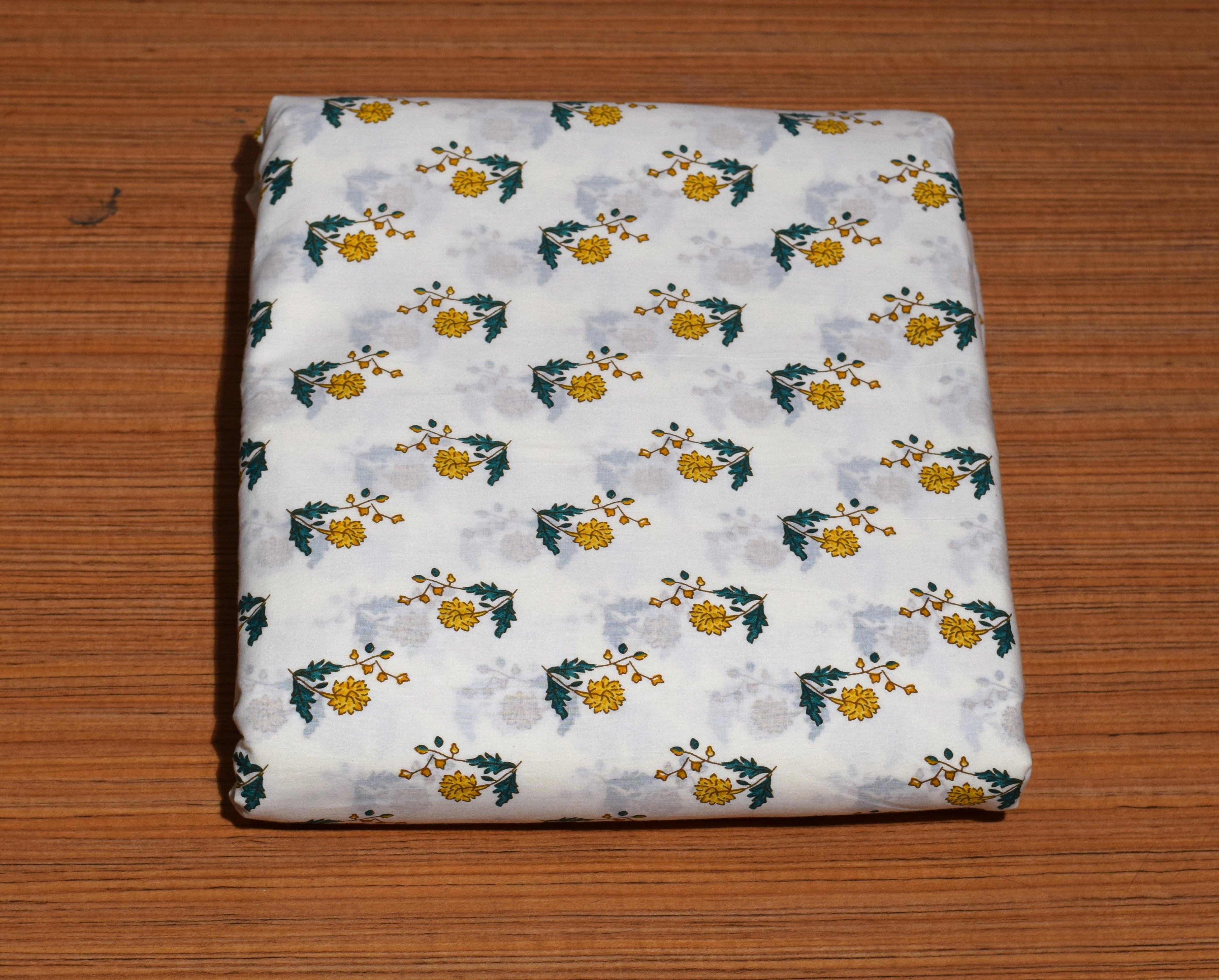 Soft Cotton Dress Material Set with Shawl – White & Yellow Floral Print | 44" Width | Top 2.5 m &Bottom 2 m