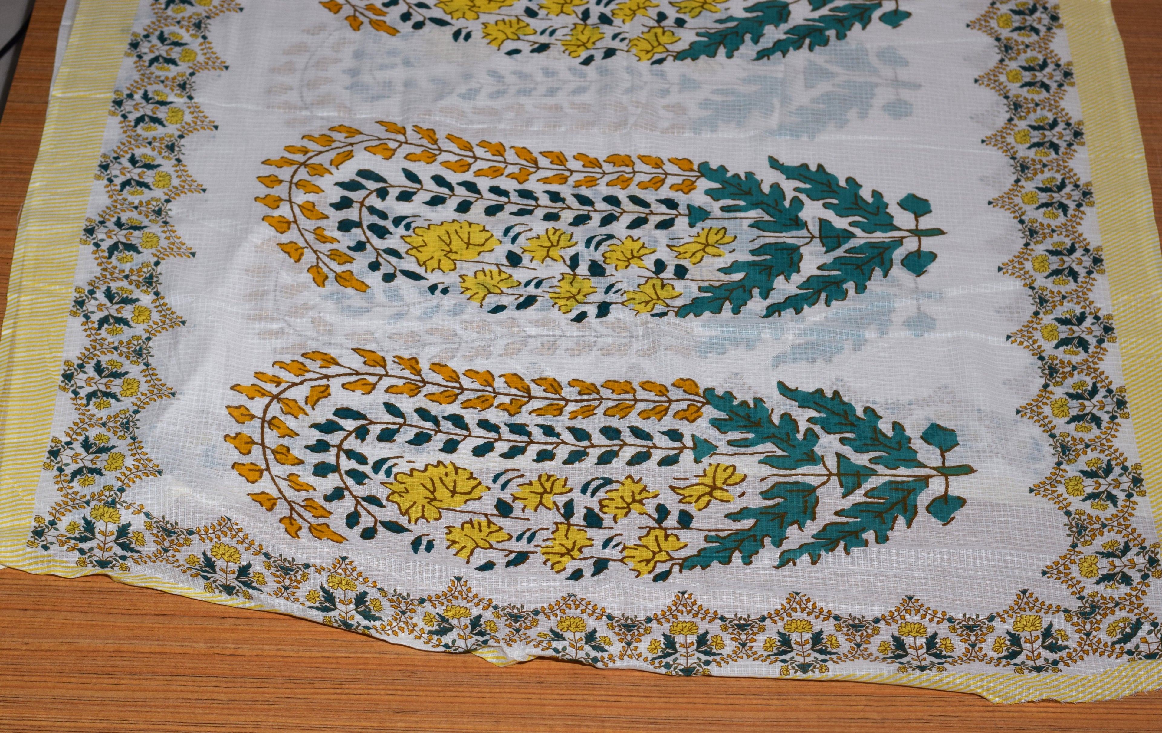 Soft Cotton Dress Material Set with Shawl – White & Yellow Floral Print | 44" Width | Top 2.5 m &Bottom 2 m