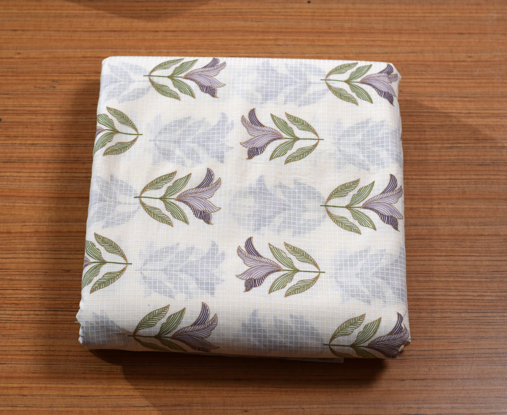 Soft Cotton Floral Dress Material with Matching Bottom & Printed Shawl | 44" Width | Lavender & Ivory