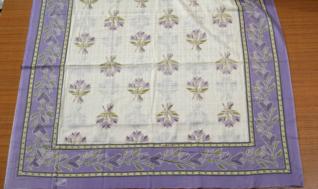 Soft Cotton Floral Dress Material with Matching Bottom & Printed Shawl | 44" Width | Lavender & Ivory