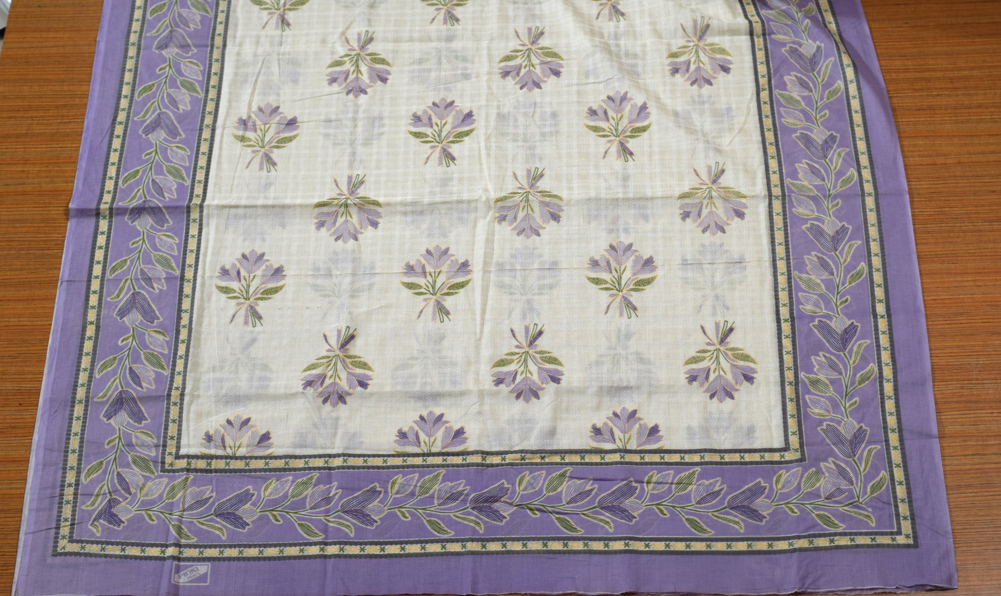 Soft Cotton Floral Dress Material with Matching Bottom & Printed Shawl | 44" Width | Lavender & Ivory
