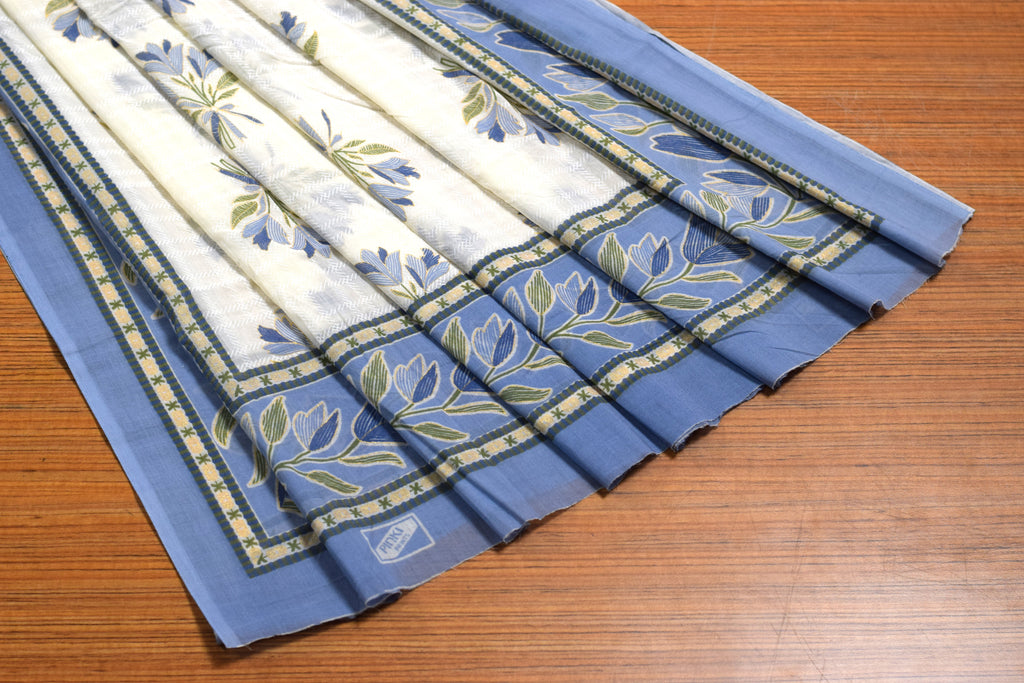 Soft Cotton Floral Dress Material Set with Dupatta – Blue & White | 44" Width | Top 2.5 m, Bottom 2 m