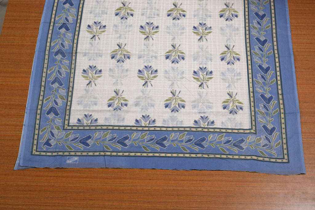 Soft Cotton Floral Dress Material Set with Dupatta – Blue & White | 44" Width | Top 2.5 m, Bottom 2 m