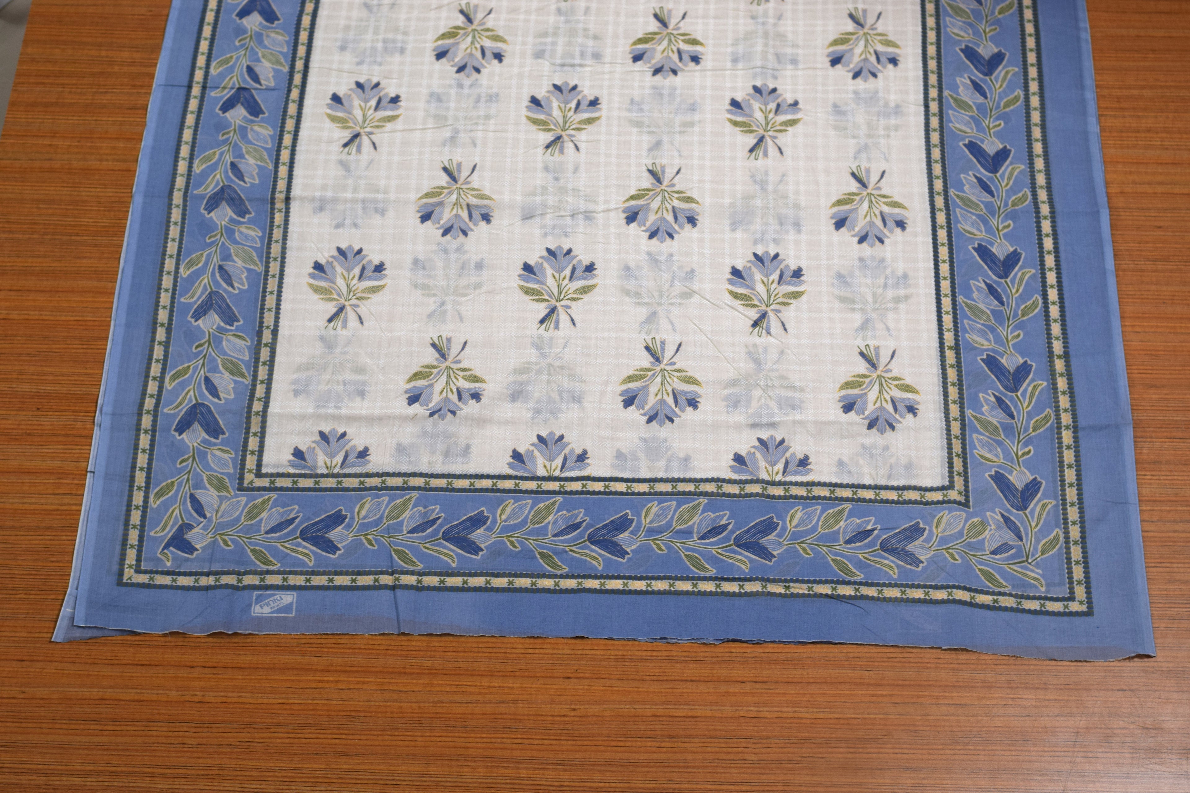 Soft Cotton Floral Dress Material Set with Dupatta – Blue & White | 44" Width | Top 2.5 m, Bottom 2 m