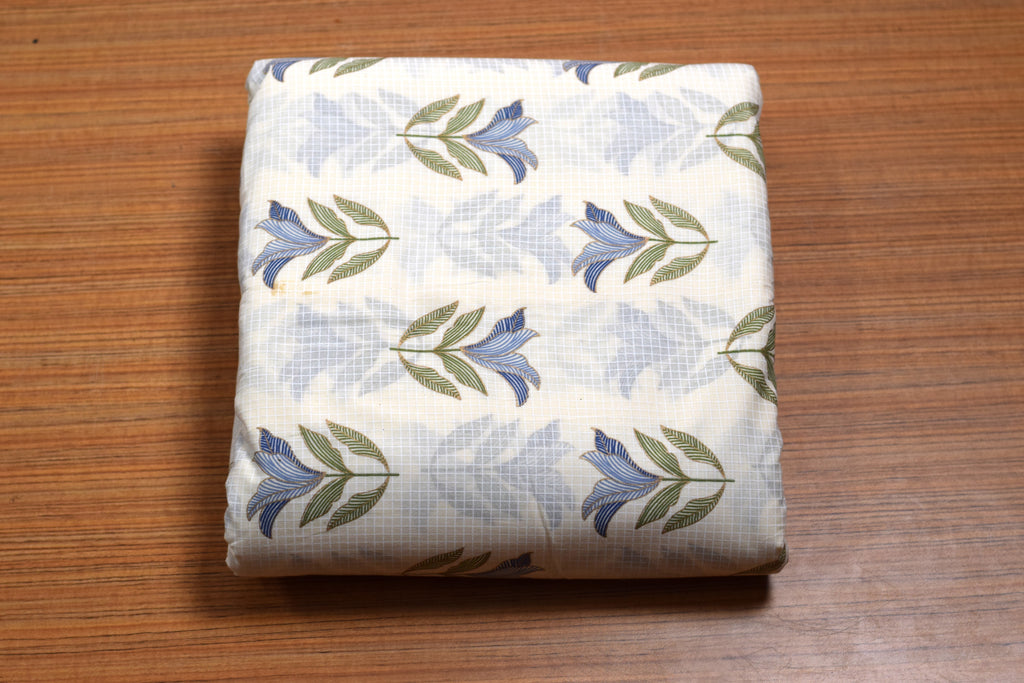 Soft Cotton Floral Dress Material Set with Dupatta – Blue & White | 44" Width | Top 2.5 m, Bottom 2 m