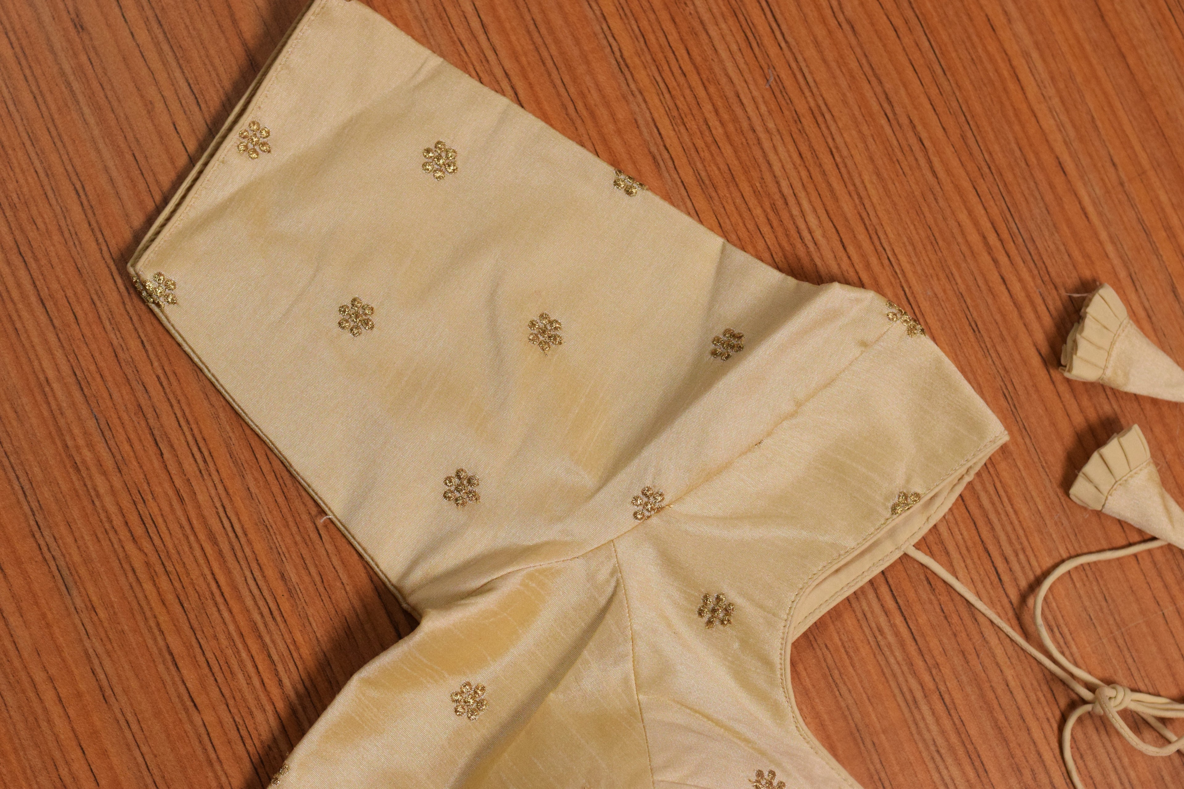 Women's Chanderi Silk Front Open Saree Blouse | Embroidered Readymade Blouse for Sarees &Midi | Light Gold