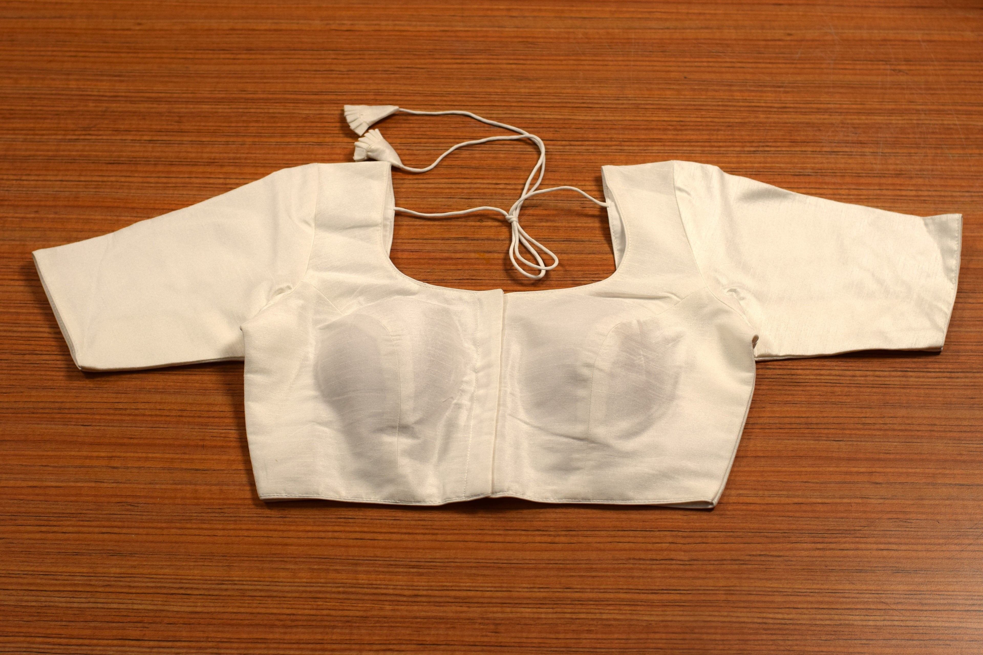 Women's Off White Chanderi Silk Front Open Saree Blouse | Readymade Padded Blouse for Sarees & Midi Dresses