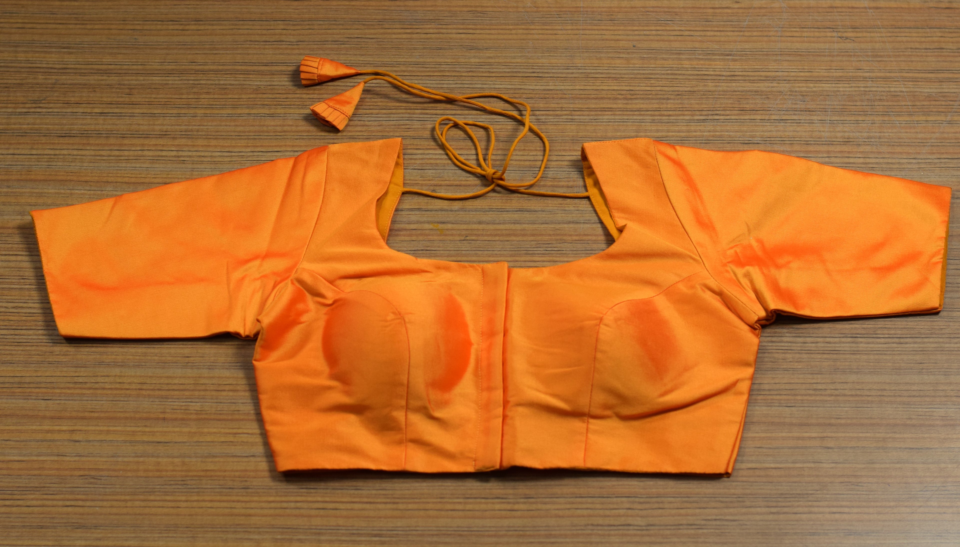 Orange Chanderi Silk Front Open Saree Blouse | Readymade Padded Blouse for Saree & Midi | Half Sleeve