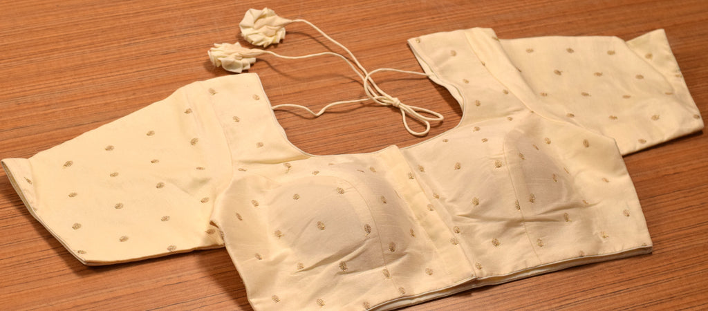 Women's Cream Chanderi Silk Front Open Saree Blouse | Readymade Padded Blouse for Saree & Midi
