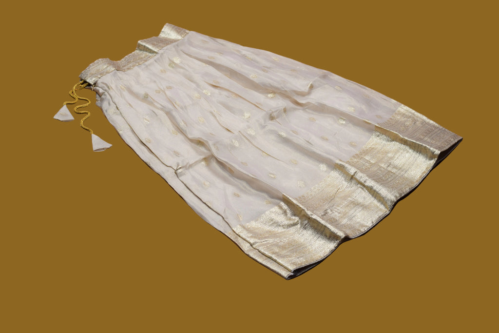 Traditional & Elegant Girls' Readymade Dhavani Set - Maroon & Off-White with Gold Brocade
