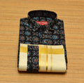 Kids Onam Printed Shirt & Traditional Kasavu Dhoti Combo Set | Festive Ethnic Wear for Boys