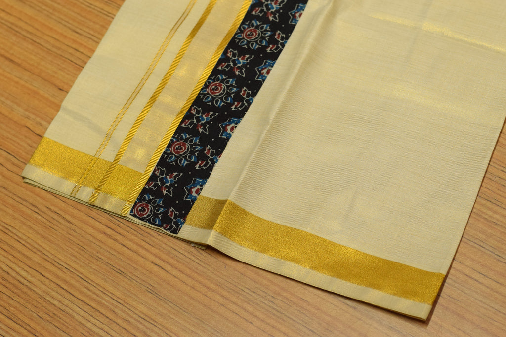 Kids Onam Printed Shirt & Traditional Kasavu Dhoti Combo Set | Festive Ethnic Wear for Boys