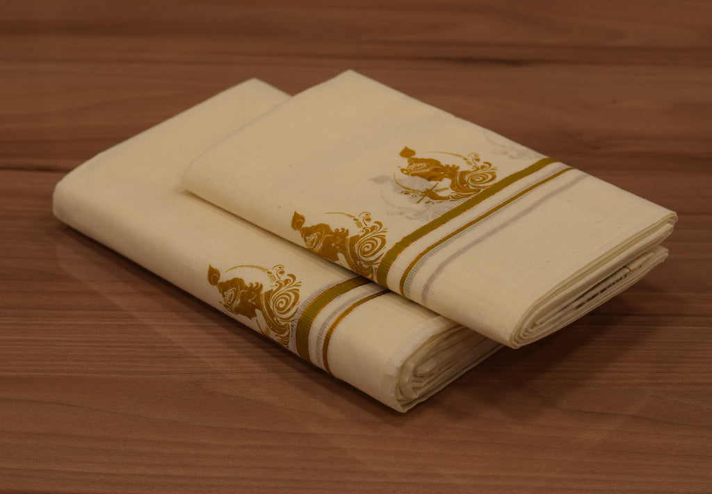 Kerala Kodi Colour Puliyilakkara Set Mundu for Women – Traditional Off-White Cotton Set | 4 x 2.80 Meter